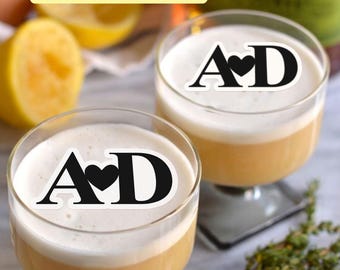 Initials Cut-Out Wafer Drink Topper/Wedding Cocktail Topper/Custom Edible Drink Toppe/ Monogram Toppers/Party Decor for Weddings/Engagement