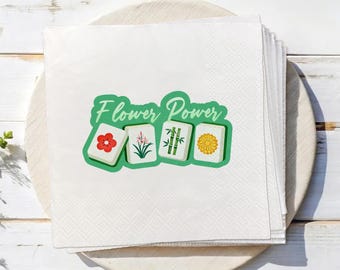 Benutzerdefinierte Mahjong-Thema-Servietten, Mahjong-Fliesenblumen-Servietten, Mahjong-Thema-Servietten, Let's Mahjong-Party-Servietten, benutzerdefinierte Mahjong-Druck-Servietten