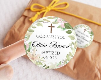 Personalized Baptism Sticker/God Bless You/Bautizo Tags for Party Favors/Christening Gift Labels/Boys Baptism Favor Tags/Girls Baptism Gifts