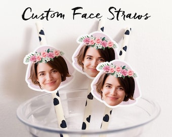 Pajitas personalizadas para fiestas, pajitas para despedidas de soltera, recuerdos de fiesta, decoraciones personalizadas, pajitas para el rostro del novio, pajitas para el sombrero, pajitas para el velo de la novia, pajitas para el rostro.