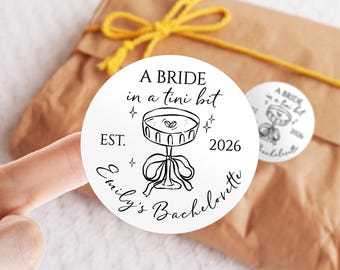 A Bride In A Tini Bit, Martini Bachelorette Party Favor Labels, Bach Party Invitation Labels, Bride to Be Gift Tags, Bach Club Gift Stickers