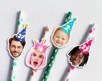 Birthday Party Head Straws/Personalised Face Straws/Birthday Straw/Party Decor/Birthday Party Favor/Birthday Hat Straw/Funny Graduation Gift