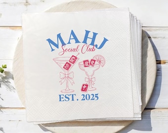 MAHJ Social Club Mahjong Cocktail Design Papierservietten/Vielseitige MAHJ Social Club Event Dekor Servietten/Custom Design Mahjong Thema Servietten