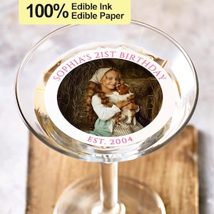 21st Martini Birthday Edible Cocktail Toppers/Custom Photo 21st Drinks Toppers/Edible Cupcake Toppers/21st, 30th, 40th Birthday Party Decors