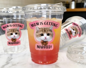 Bicchieri da festa in plastica trasparente personalizzati, bicchieri personalizzati per addio al nubilato, bomboniere per addio al nubilato, bicchieri usa e getta, la mamma si sposa