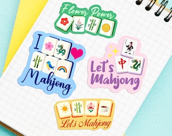Custom Mahjong Theme Stickers, Mahjong Tile Flower Tags, Mahjong Theme Stickers, Stylish Mahjong Theme Stickers, Custom Mahjong Print Tags
