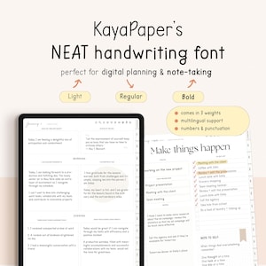 Digitaler Planer Schrift, KayaPaper's Schrift für ästhetische Notizen, Goodnotes, handgeschriebene Schrift für digitale Planer und Notizen