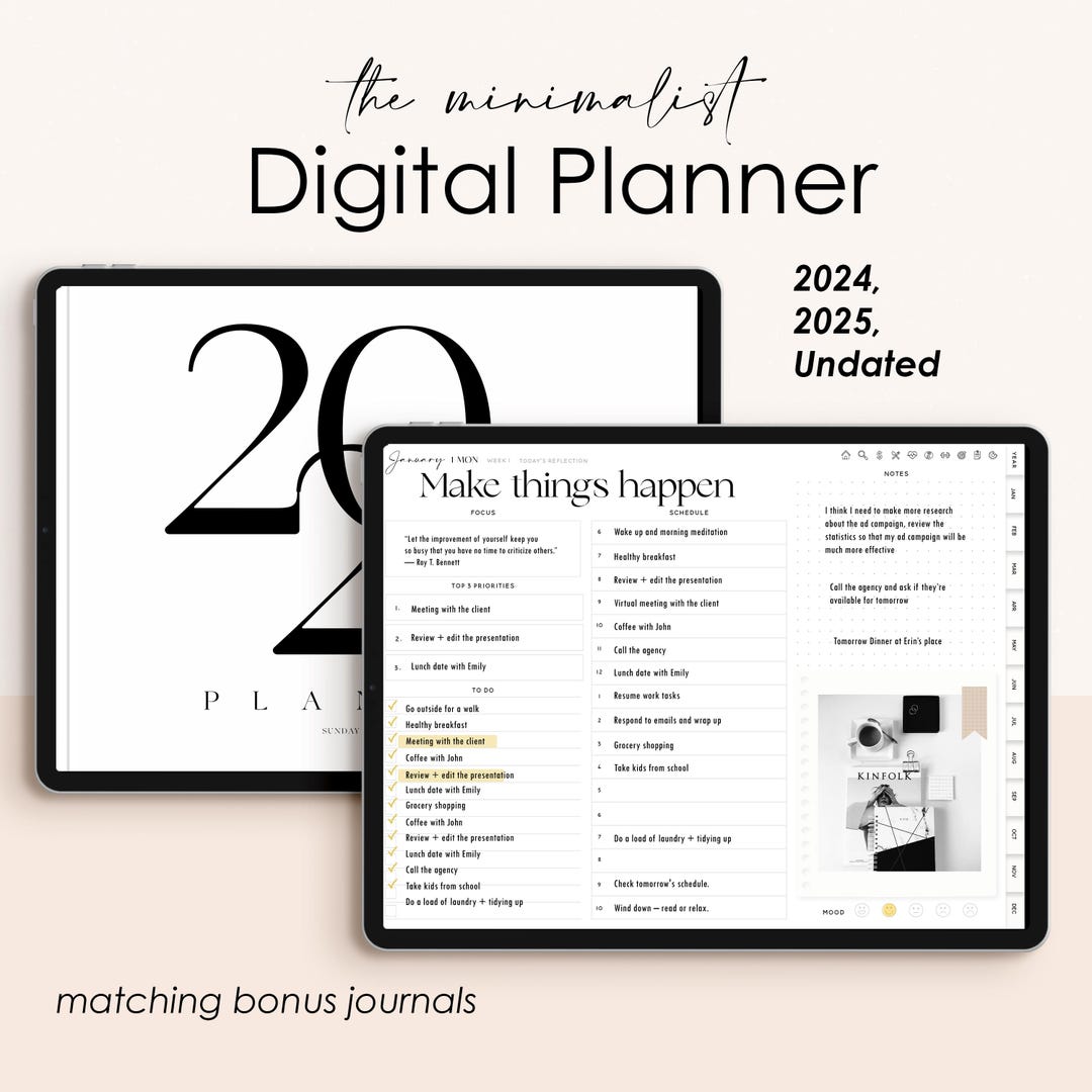 Digital Planner Bundle 2024, 2025, Minimalist Digital Planner, iPad
