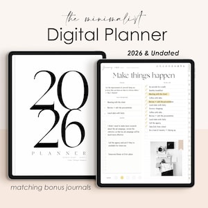 2026 Digital Planner, Minimalist Digital Planner iPad Planner, GoodNotes Planner, Digital Journal, Dated and Undated Interactive PDF