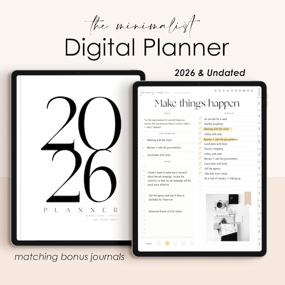 2026 Digital Planner, Minimalist Digital Planner iPad Planner, GoodNotes Planner, Digital Journal, Dated and Undated Interactive PDF