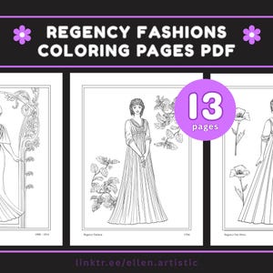 Regency Fashion Coloring Pages - 13 Page PDF by Ellen Artistic