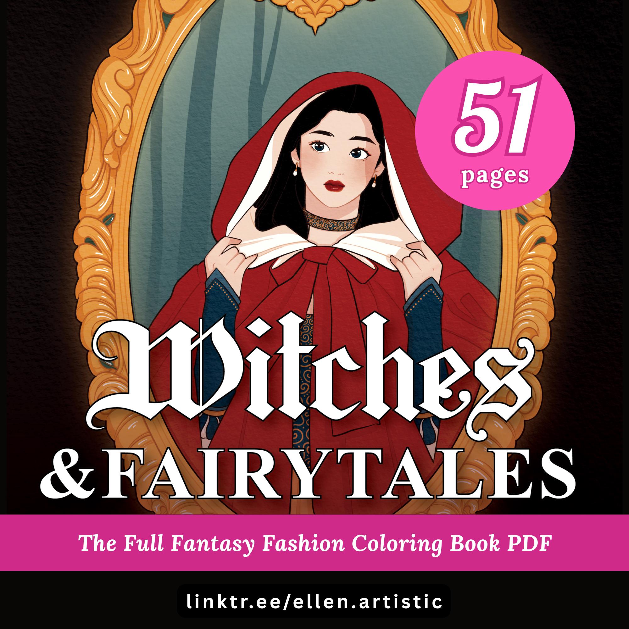 Witches & Fairytales: A Fantasy Fashion Colouring Book — coloring book cover
