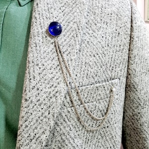 Blue Customized Chain Lapel Brooch, Personalized  Stone Jacket Collar Pin, Gifts For Man, Men&#39;s Jewellery, Cufflinks For Him  Groomsmen Gift