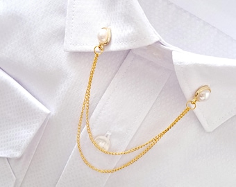 White Pearl Stone Shirt Collar Pin, Gifts For Man, Women Jewellery Accessory, Wedding Groomsmen Gift,  Mothers Gifts, Bridesmaid Gifts