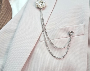 White Pearl Silver Color Lapel Pin, Jacket Brooch Clip, Collar Brooches,Gift for Women Men Jewellery, Jewelry for Wedding Grooms Bride
