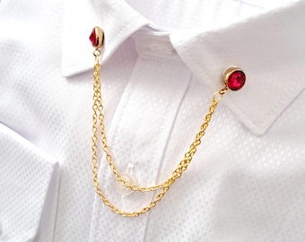 Spilla Da Uomo Con Cristallo Rosa E Catena Con Nappa – Accessorio Elegante Per Abiti, Camicie E Smoking