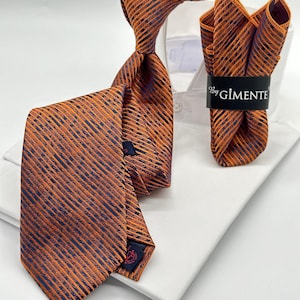 Terracotta Floral Tie, Burnt Men&#39;s Ties, Matching Combinations, Groom Tie, Wedding Tie, Men&#39;s Tie, Pocket Square Set, Orange Tie