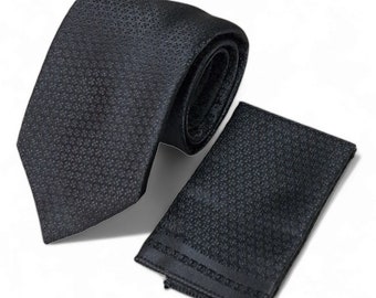 Corbata de boda, corbata y cuadrado de bolsillo conjunto para bodas, corbata negra para fiesta de graduación, conjunto de regalo de corbata de padrinos, conjunto de corbata negra. Corbata.