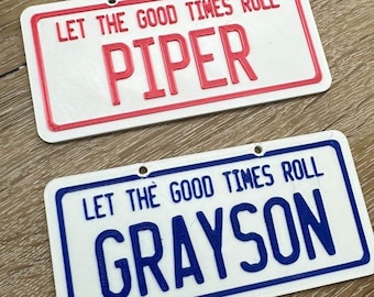 Cozy Truck License Plate | Customizable License Plate for Ride on Car | White Background with Colored Text | Measures 5.25" x 2.5"