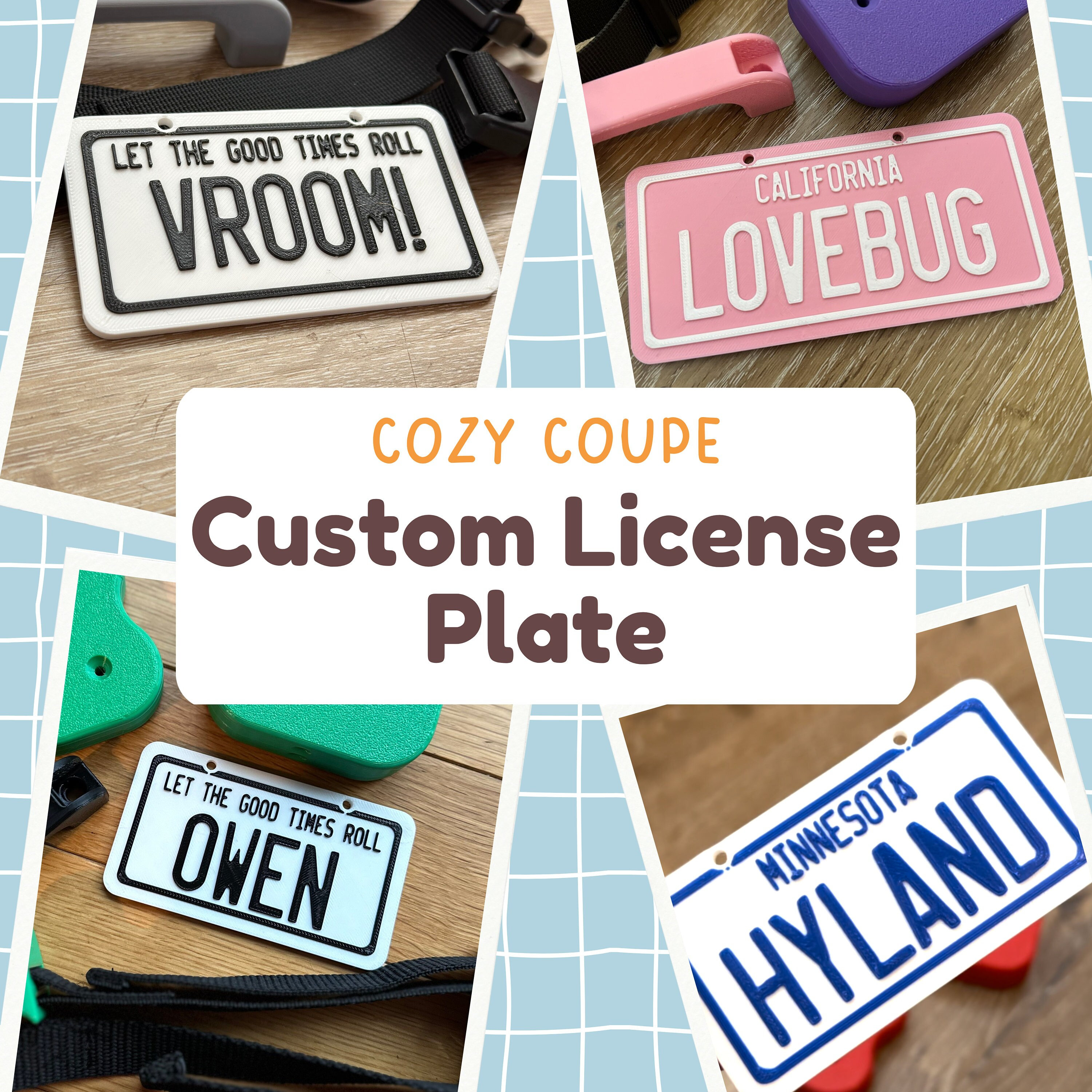 Cozy Coupe License Plate | Customizable License Plate for Ride on Car | Select your Background Color and Font Color | Measures 4" x 2.25"