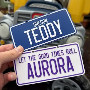 Cozy Truck License Plate | Customizable License Plate for Ride on Car | White Background with Colored Text | Measures 5.25" x 2.5"