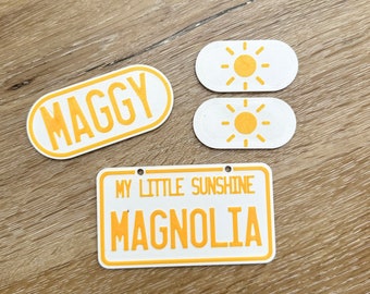 Customizable Sunny Theme Side Badges, Front Badge, and License Plates Compatible With Little Tikes Cozy Coupe | Tikes Cozy Coupe Accessories