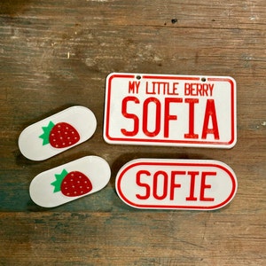 Customizable Strawberry Theme Side Badges, Front Badge, and License Plates Compatible With Little Tikes Cozy Coupe | Cozy Coupe Accessories