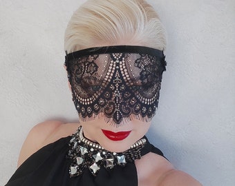 Black lace mask Masquerade mask Roleplay mask  Women's mask Masquerade Wedding mask Mardi gras mask Blindfold lace mask Half face mask