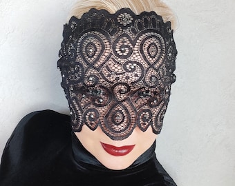 Schwarze Spitze Vollgesichtsmaske, Durchsichtig Maske, Masquerade Hochzeitsmaske, Karneval Maske