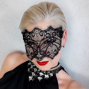 Black Lace Mask, See Through Mask, Burlesque show Mask, Masquerade Ball Mask, Sheer Lace mask, Boudoir Photoshoot mask, Roleplay Mask