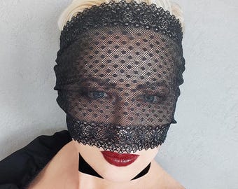 Masque intégral en dentelle noire, masque transparent, masque de mariage gothique, masque de mascarade de vampire, masque de mardi gras, masque mystère