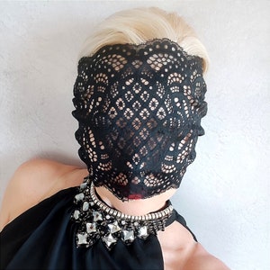 Black Lace Veil mask, Masquerade Ball mask, Full Face Mask, Bachelorette Party mask, Halloween mask, Mysteries mask