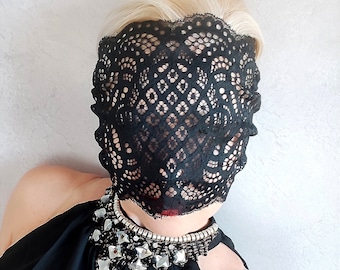Black Lace Veil mask, Masquerade Ball mask, Full Face Mask, Bachelorette Party mask, Halloween mask, Mysteries mask