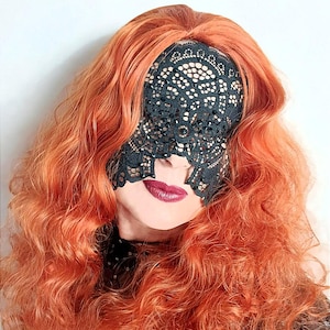 Black Lace Masquerade Mask for Women with Sparkling Black Rhinestones/ Elegant Boudoir & Costume Party Mask/ Handmade Lace Eye Mask