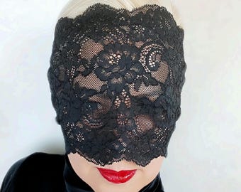 Black Lace Full Face Mask, Masquerade Ball Mask, Incognito Mask, Hiding Face Mask, Blindfold Halloween Mask, Mysterious Mask