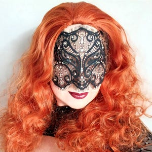 Black Lace Half Face Mask with Crystals – Elegant Gothic Masquerade Mask for Women – Lace Party Mask – Elastic Strap – Handmade Carnival