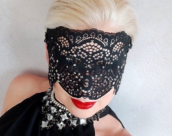 Black Lace Mask, Masquerade Ball Eye Mask, Gothic Wedding Mask, Mystery Mask, Carnival Mask, Boudoir Photoshoot Lace Mask