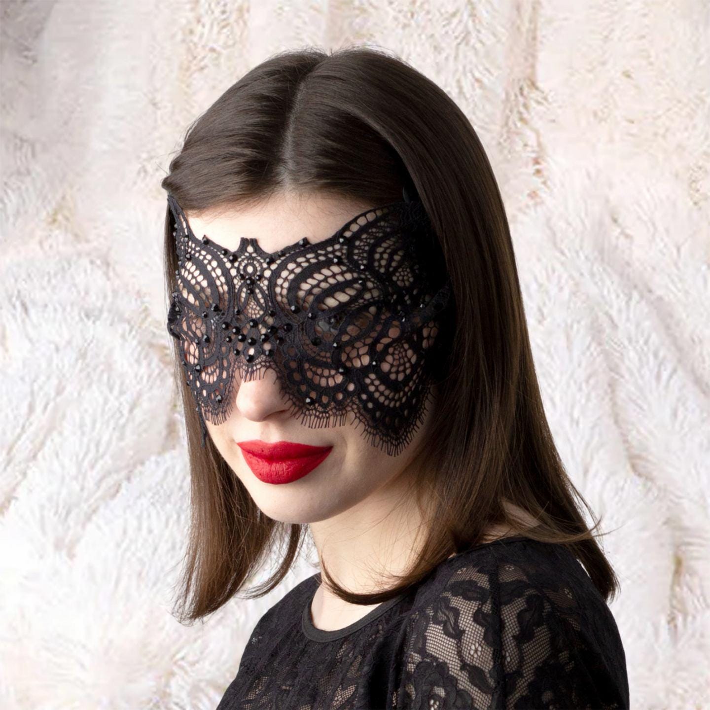 Black Lace Masquerade Mask With Rhinestones , Gothic Costume Mask for ...