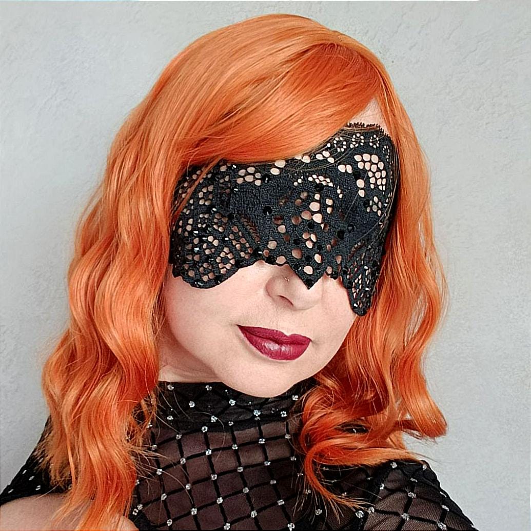 Black Lace Masquerade Mask for Women – Full Eye Cover - Gothic Accessory with Rhinestones – Elegant Lace Mask for Halloween or Cosplay