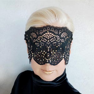 Black Lace Eye Mask with Gold Rhinestones, Half Face Mask, Lase Masquerade Mask, Hiding Face Mask, See Through Mask, Halloween Mask