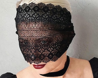 Elegant Black Lace Full-Face Masquerade Mask for Women, Intricate Lace Face Mask for Parties, Mardi Gras, Boudoir Photoshoots Mask