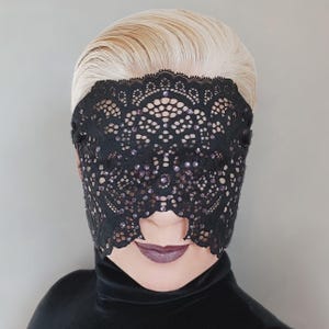 Black Ritual Vampire Mask, Masquerade Ball Mask with Violet Rhinestones, Black Lace Full Face Mask, Hiding Face Mask, See Through Mask