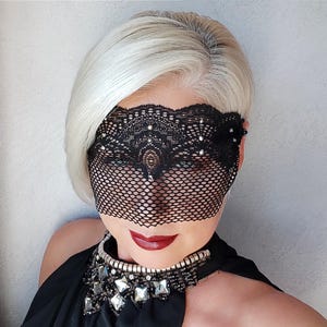 Half Face Veil Mask, Black Lace Eye Mask, See Through Mask, Masquerade Ball Mask, Roleplay Mask, Mystery Mask