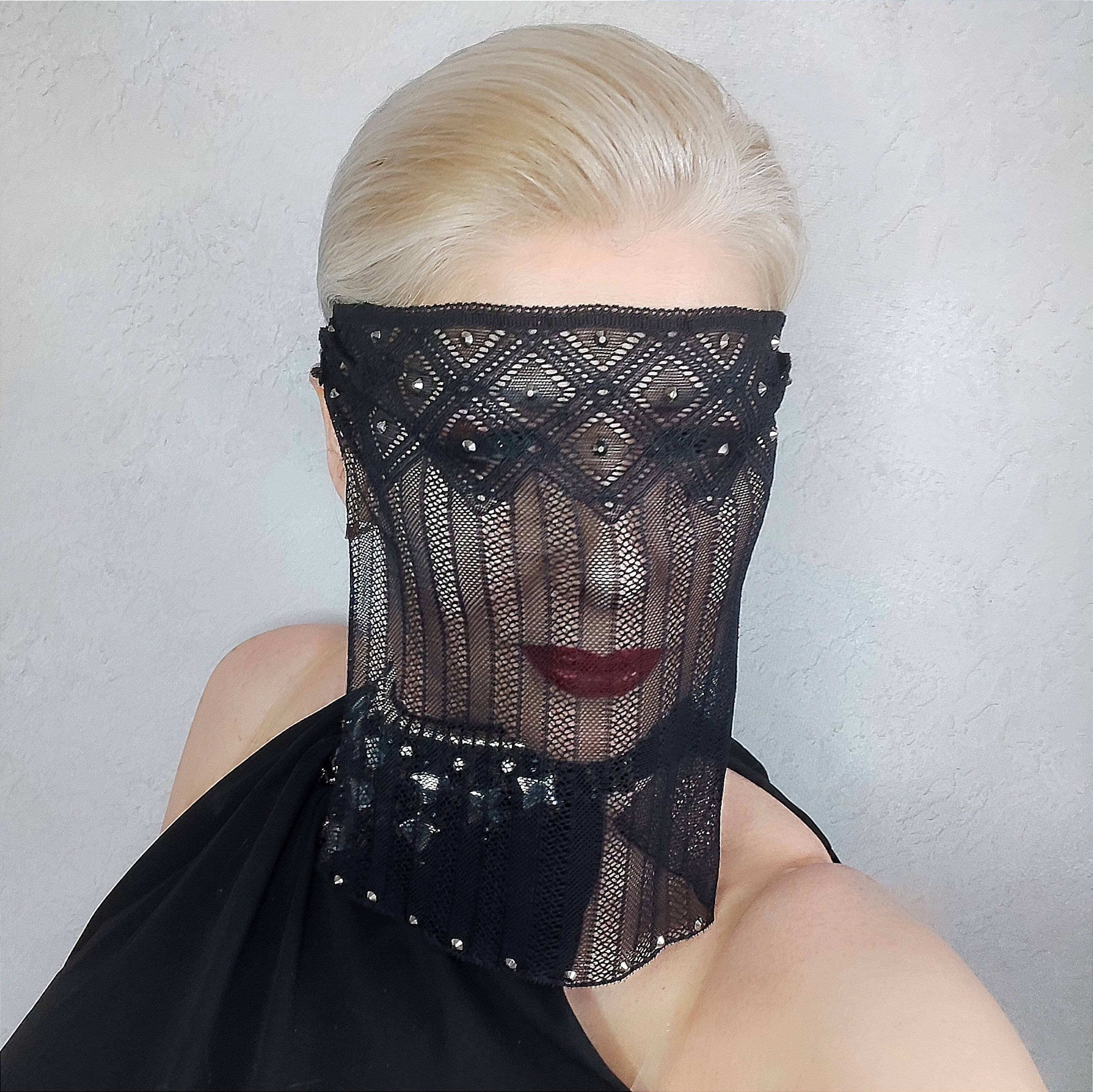 Black Lace Veil, Masquerade Ball Mask, Oriental Look Veil