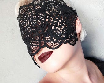 Masque fait main en dentelle noire, Masque de mariage gothique, Masque caché, Masque de mardi gras, Masque intégral, Masque de mascarade