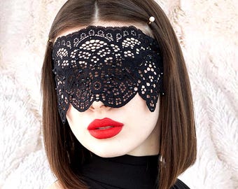 Black Lace Eye Mask, Gothic Masquerade Mask, Halloween Mask, Black Witch Mask, Hiding Face Mask, See Through Mask