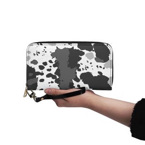 Cartera de mano con estampado de vaca para mujer