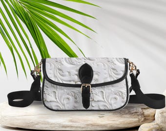 Cream Handbag Western Scroll Print Faux Leather Crossbody Bag