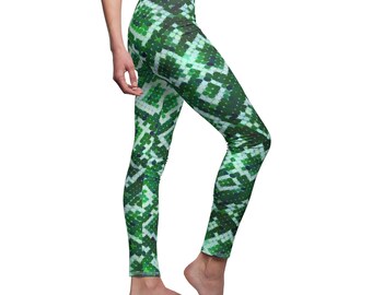 Emerald Green Snakeskin Print Women's Casual Leggings (AOP)