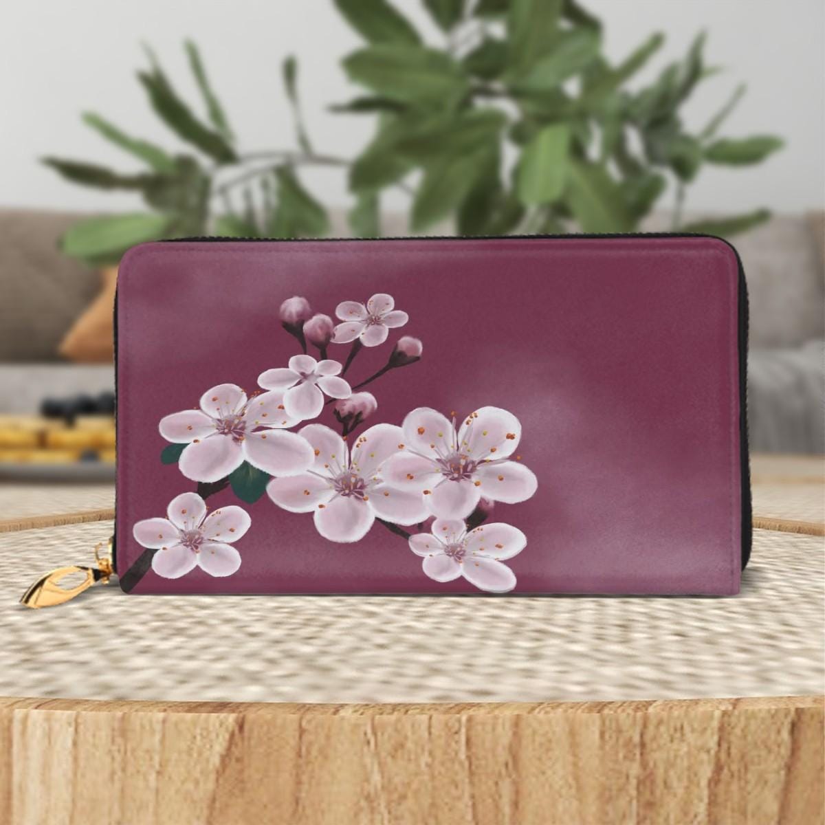 Cherry Blossom Wallet – Women's Zip Around Clutch With Card Slots